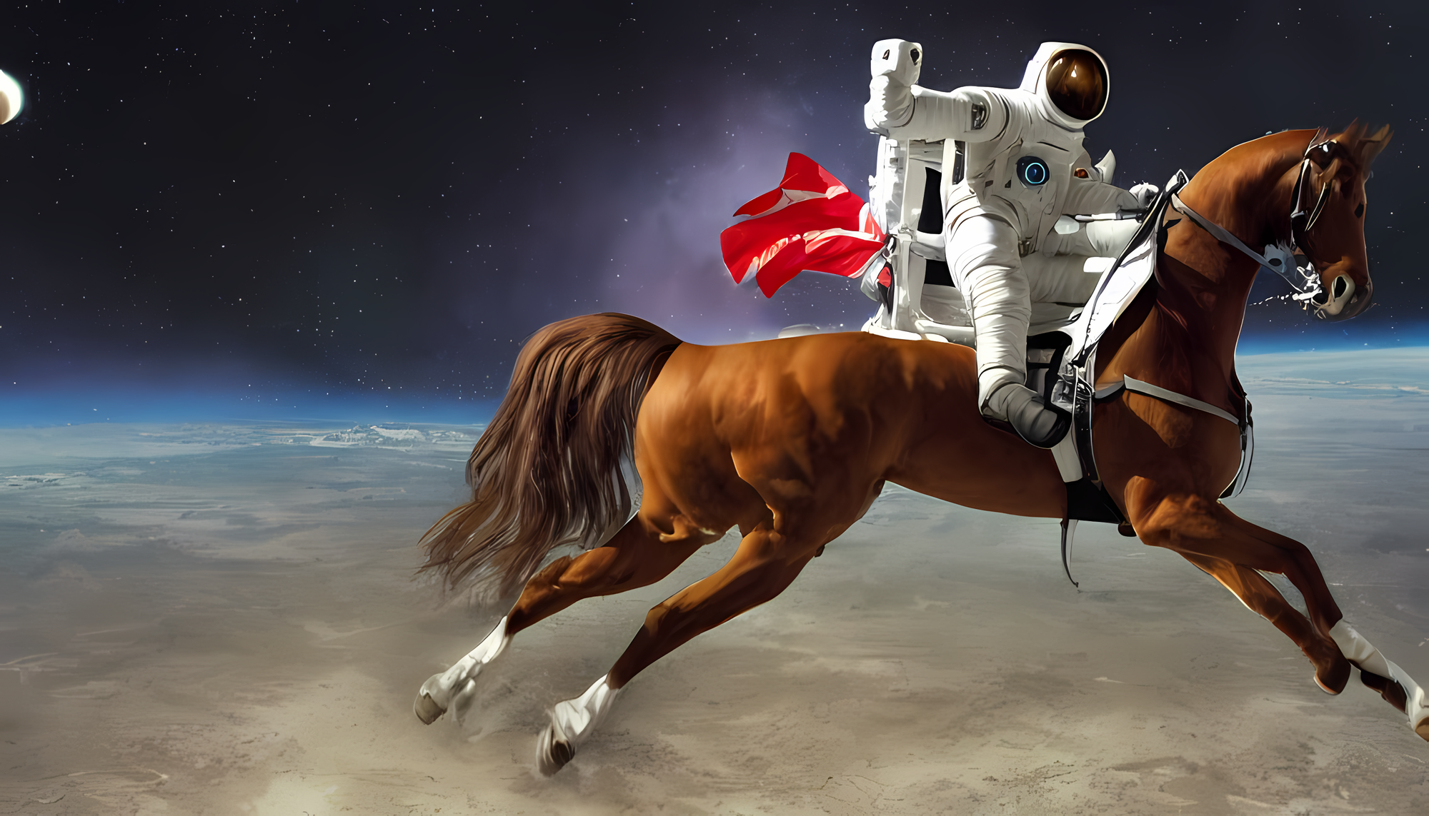 a photograph of an astronaut riding a horse