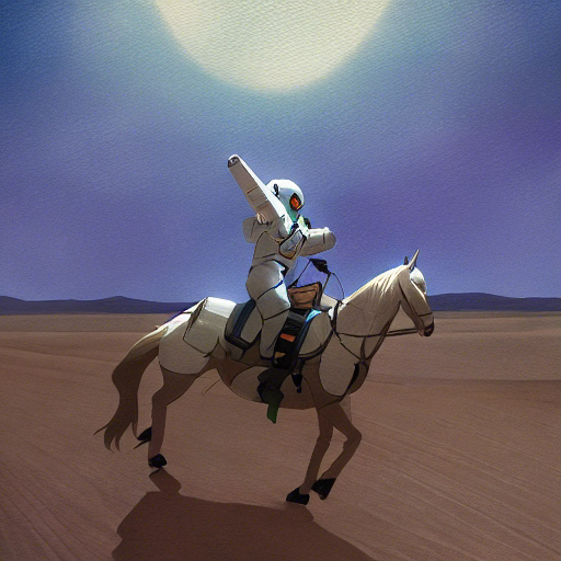 a photograph of an astronaut riding a white horse in the desert