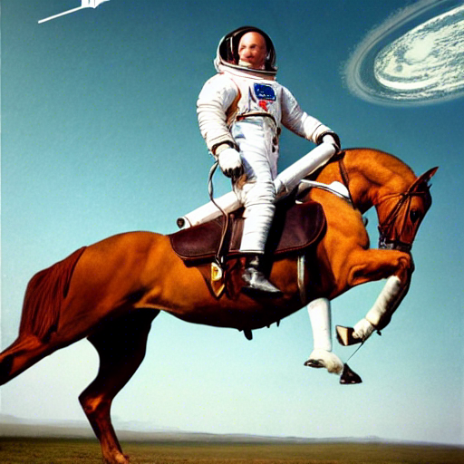 a photograph of an astronaut riding a horse