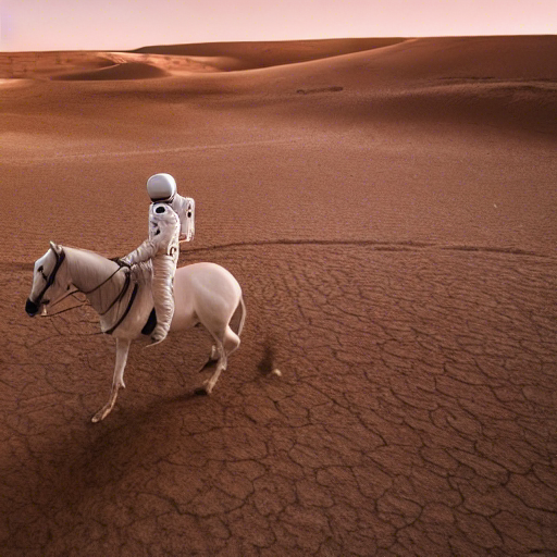a photograph of an astronaut riding a white horse in the desert